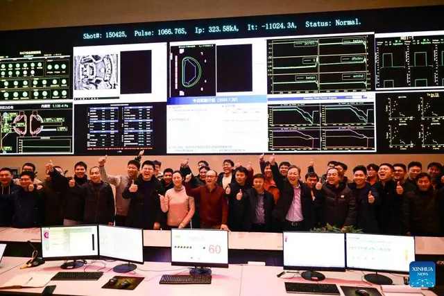EAST researchers celebrate in the control room after the January 2025 experiment.
