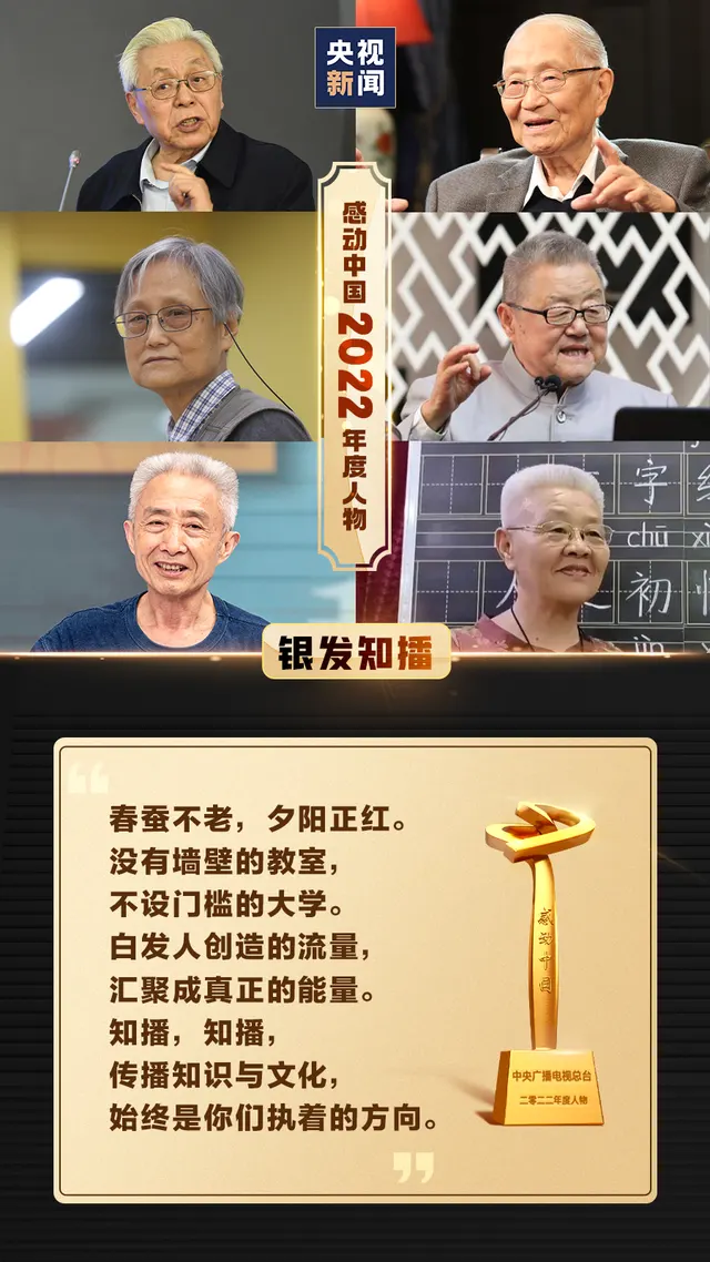 Silver-haired knowledge broadcasters: CCTV’s original Touching China 2022 award artwork.