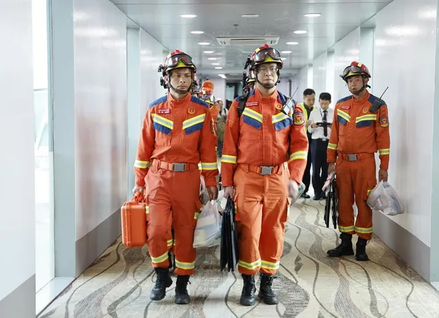 Chinese rescuers at Yangon International Airport, 29 March 2025. Xinhua / Haymhan Aung.
