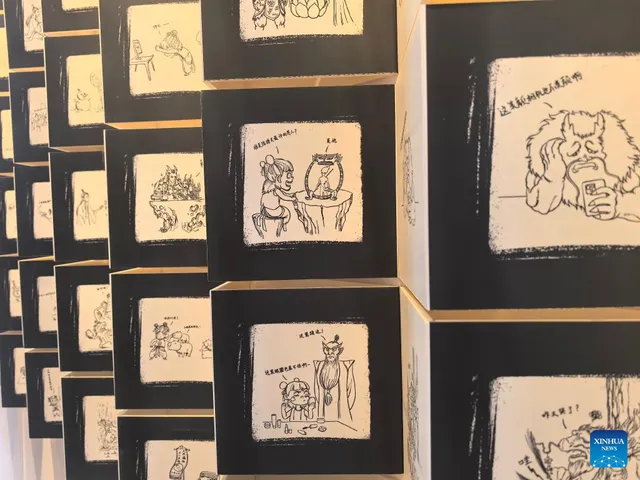Hand-drawn posters at the Chengdu Ne Zha 2 exhibition, March 2025. Xinhua.