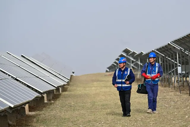 Patrolling the photovoltaic plant in Gonghe, 15 April 2024.