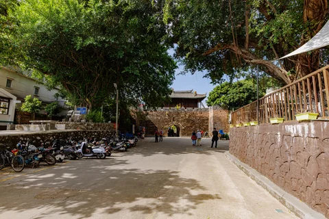 The east gate and stone walls of Dapeng Fortress, Shenzhen.