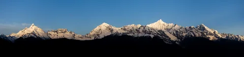 The Meili Snow Mountains at sunrise, seen from the Feilai Temple viewpoint near Deqin.