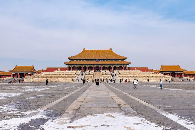The Hall of Supreme Harmony and its marble terrace in Beijing’s Forbidden City.