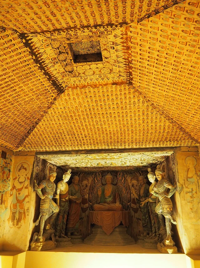 A reconstructed Mogao cave display photographed at Dunhuang Museum in 2015.