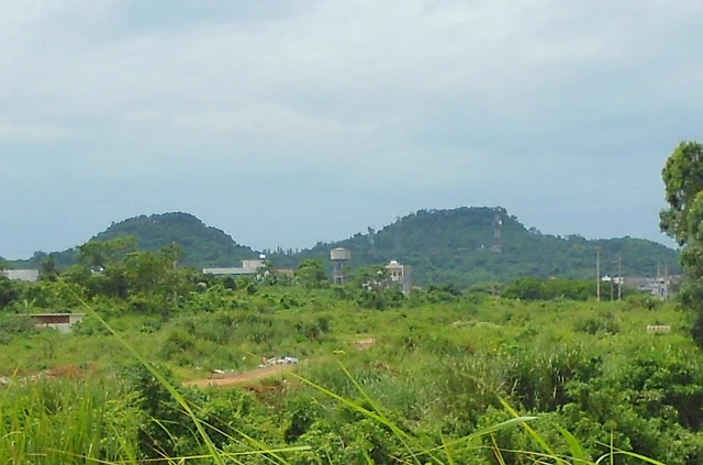 Volcanic hills in the Haikou part of Leiqiong Global Geopark; a historical landscape photograph.