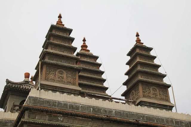 A historical photograph of the Five Pagoda Temple in Hohhot, distinct from the Beijing namesake.