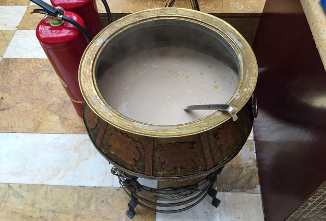 Mongolian milk tea served at a Hohhot hotel in October 2017; verify ingredients and current availability with each venue.