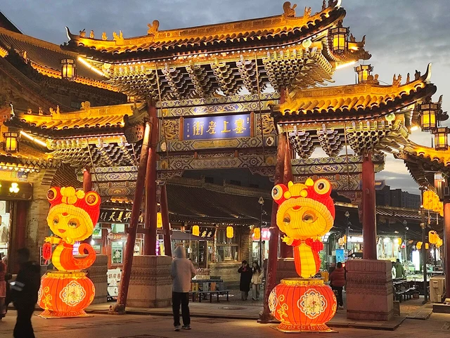Saishang Old Street’s gateway in Hohhot with 2025 Year of the Snake decorations; not a permanent year-round arrangement.