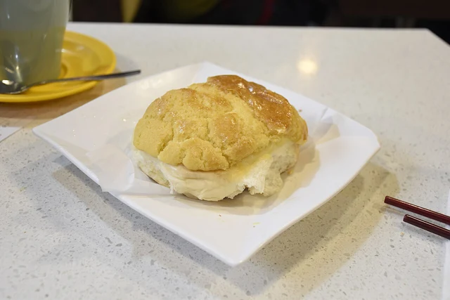 A pineapple bun served at a Hong Kong cafe in Yuen Long.