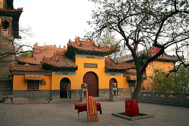 Xingguo Temple in the core Qianfo Mountain park, Jinan; a historical photograph.