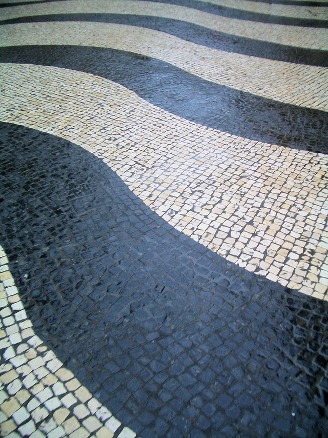 Black-and-white wave-patterned paving at Senado Square, Macao.
