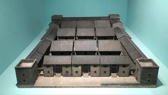 A reconstructed model of the Xinjiang Tuanyang Yang residence, photographed inside Nanning Museum.