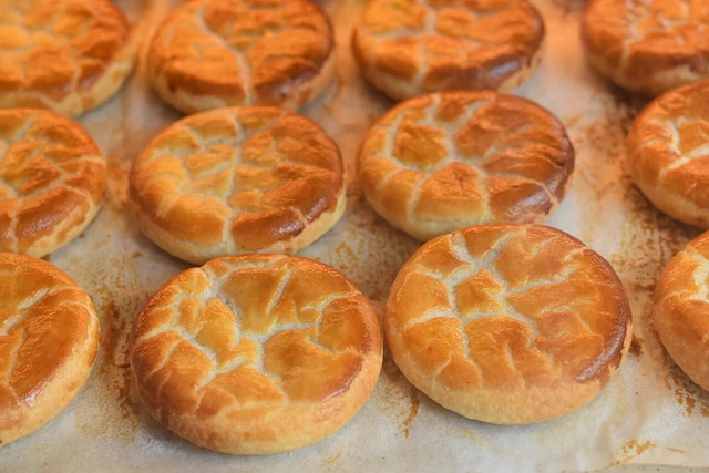 Freshly baked sweetheart cakes at Tai Tung Bakery in Yuen Long, Hong Kong.