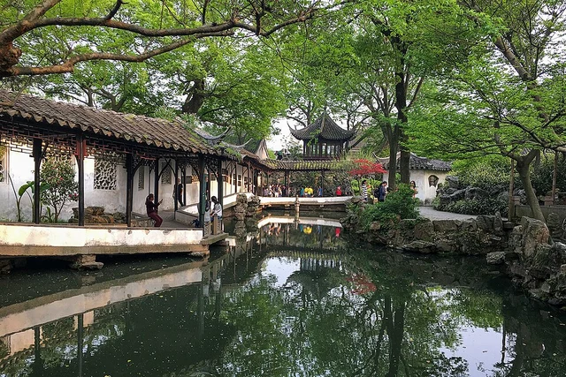 A pond and pavilions in Suzhou's Humble Administrator's Garden.