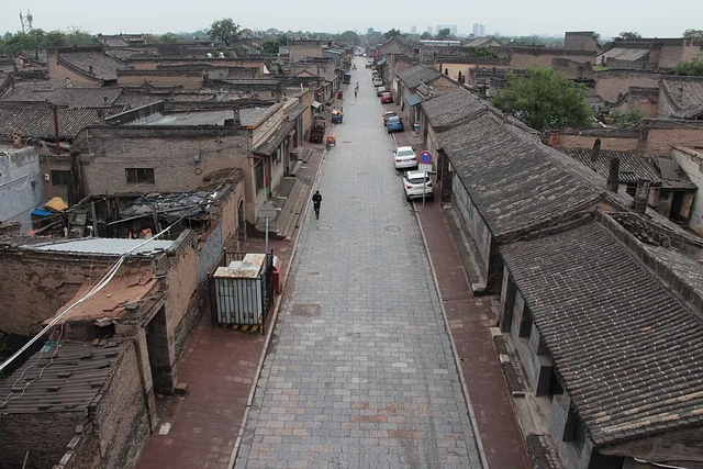 Roofs and buildings seen from Pingyao’s city wall.