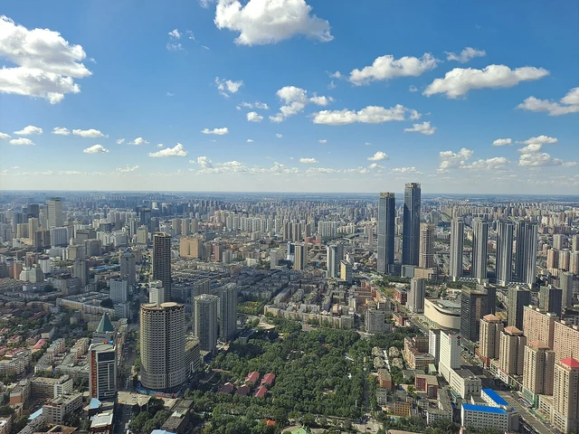A historical panoramic view of the skyline of Shenyang.