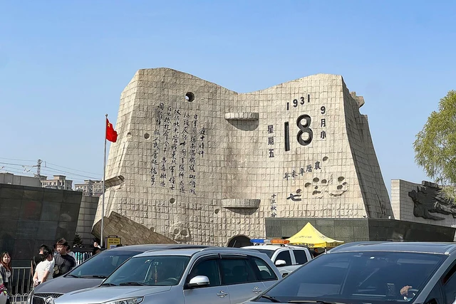 The modern broken-calendar memorial outside Shenyang’s September 18 History Museum in May 2024, before the subsequent outdoor refurbishment.