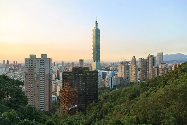 Taipei 101 tower at sunset.