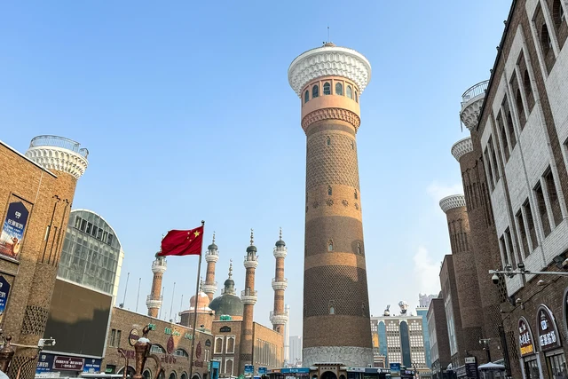 A winter view of Xinjiang International Grand Bazaar in Urumqi.