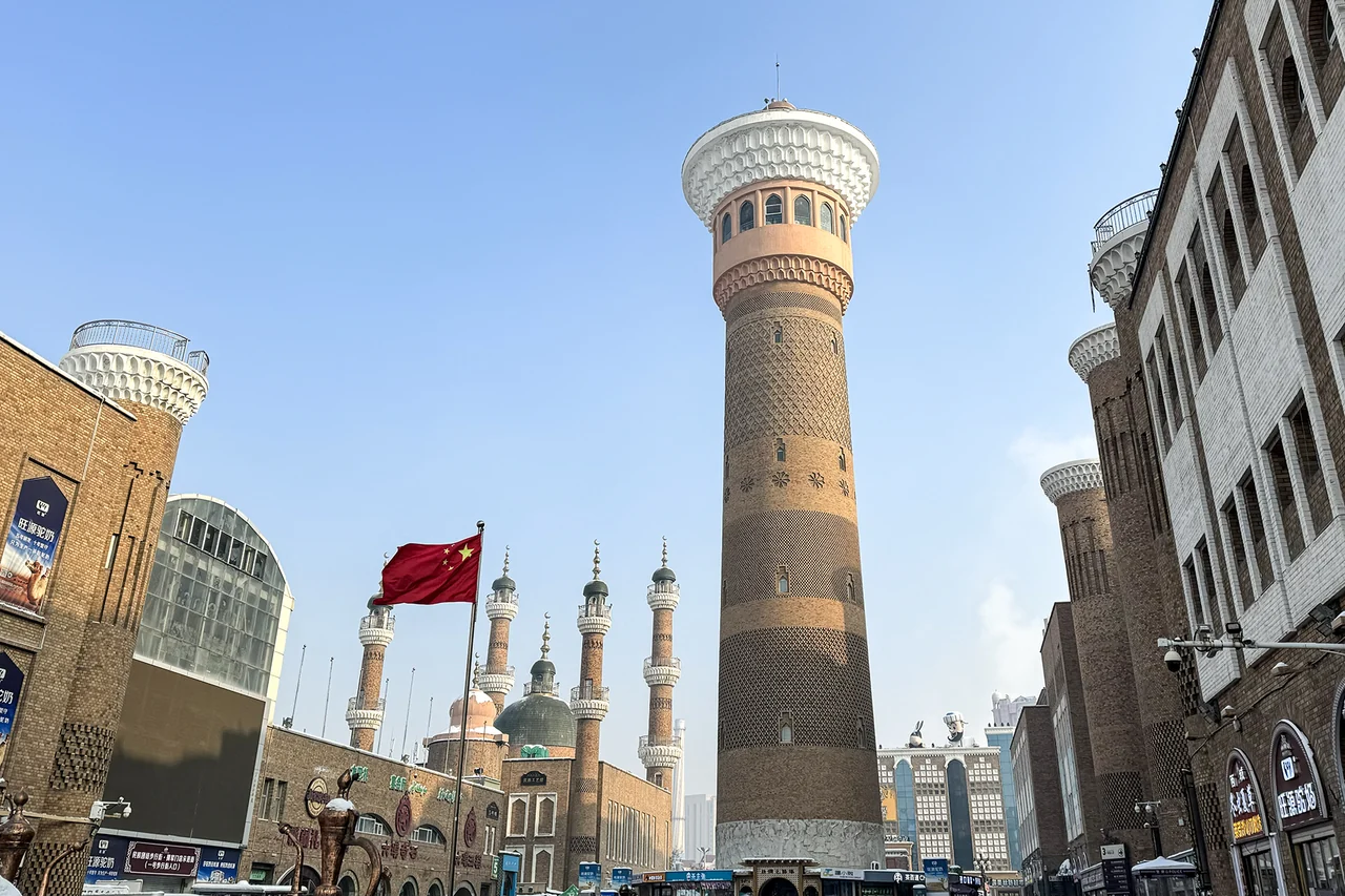 Winter view of the buildings and square at Xinjiang International Grand Bazaar
