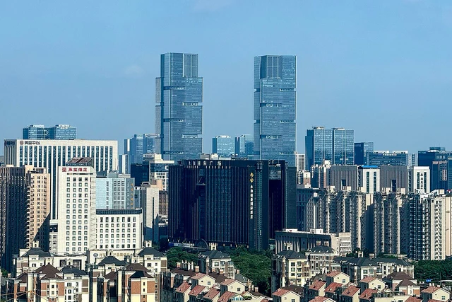 The skyline of Zhengdong New Area in Zhengzhou, photographed in August 2024.