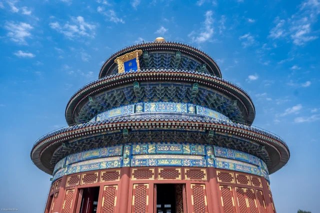 Blue-tiled roofs of the Temple of Heaven in Beijing.